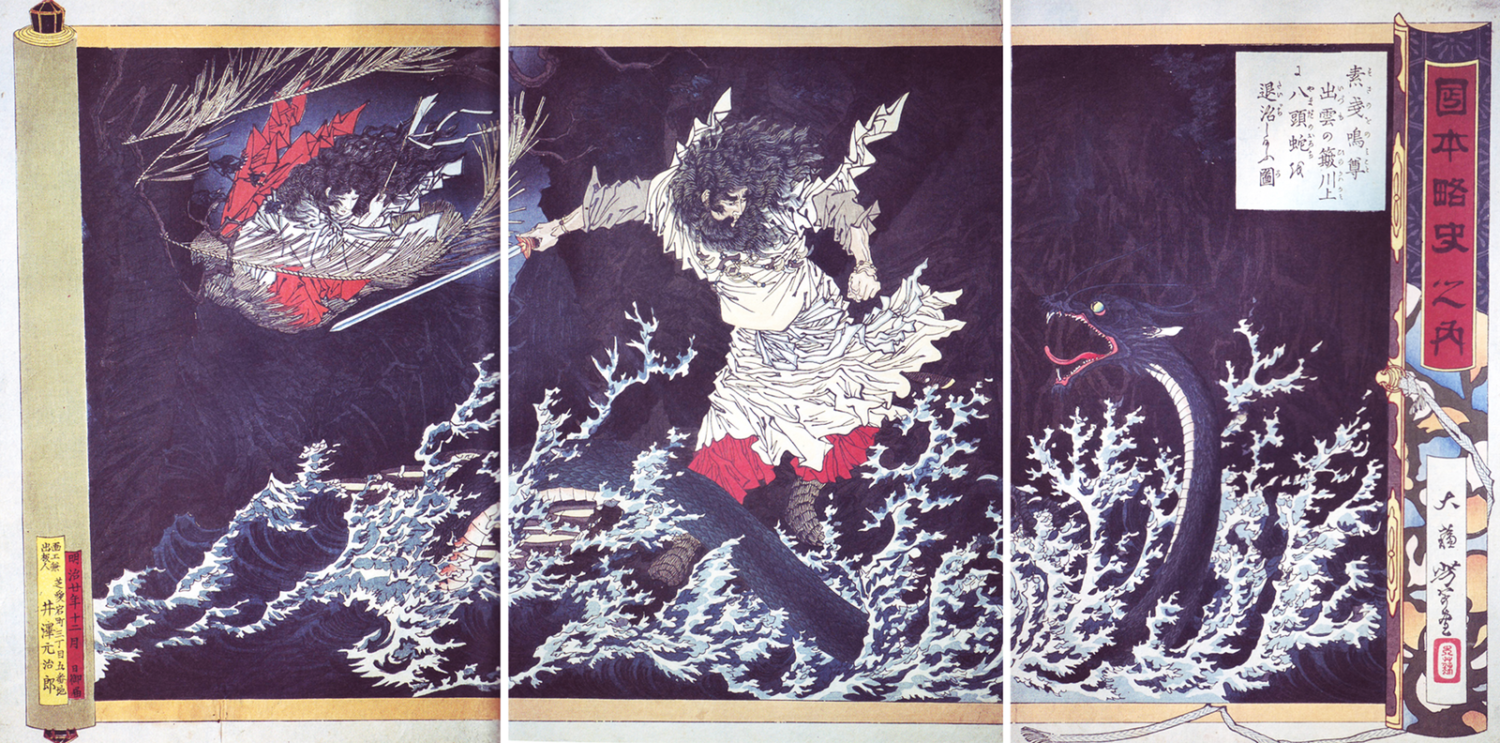 Japanische Drachen - Susanoo no Mikoto kämpft gegen den achtköpfigen Yamata no Orochi